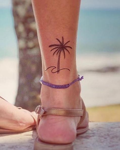 Fins Up Tattoo, Palm Tree Wrist Tattoos For Women, Palm Tree Calf Tattoo, Island Tattoos For Women, Palm Tree Tattoo Ideas, Heel Tattoos, Rosary Tattoo, Floral Tattoo Shoulder, Tarot Tattoo