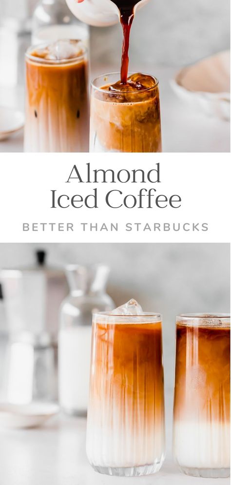 Coffee Recipes With Almond Milk, Almond Milk Iced Coffee Recipe, Almond Milk Iced Coffee, Almond Milk Coffee Recipes, Sugar Free Iced Coffee, Coffee Almond Milk, Almond Milk Drinks, Homemade Iced Coffee Recipe, Healthy Iced Coffee