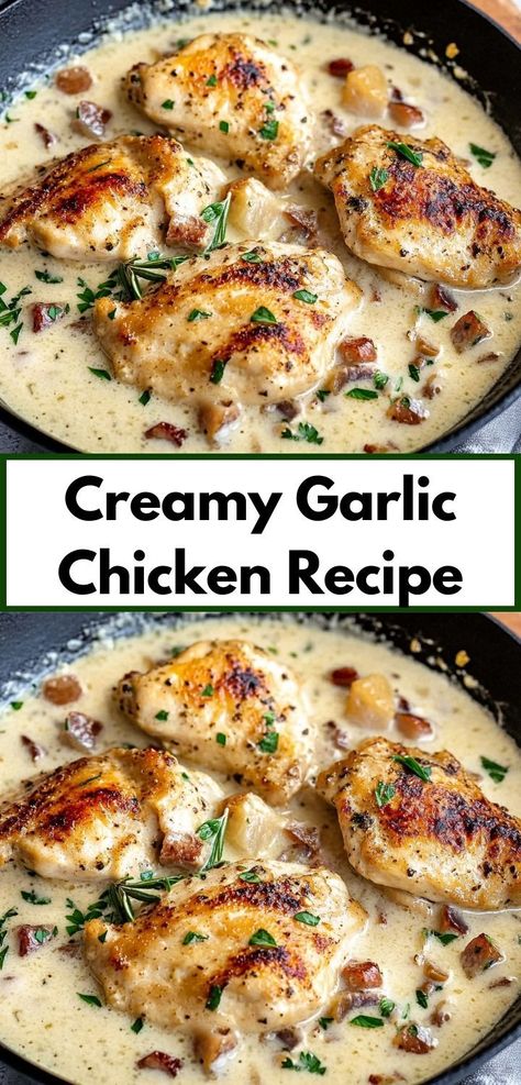 Looking for a flavorful dinner? This Creamy Garlic Chicken recipe is rich, delicious, and easy to cook. A perfect meal for garlic lovers craving a creamy, comforting dish! Creamy Chicken Breast Recipes, Creamy Garlic Chicken Recipes, Quick Delicious Dinner, Garlic Chicken Recipe, Flavorful Dinner, Creamy Garlic Chicken, Garlic Chicken Recipes, Chicken Breast Seasoning, Comfort Dishes