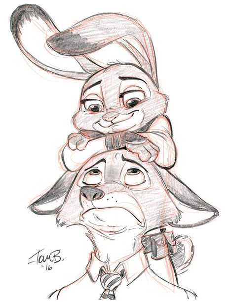 Judy and Nick by tombancroft.deviantart.com on @DeviantArt A for fun sketch of Judy and Nick from Zootopia! Love that film. #animation #disney #zootopia #nickwilde #judyhoppes Disney Art Drawings Cartoon Characters Sketch, Disney Characters Sketches, Drawing Ideas Disney, Tom Bancroft, Judy And Nick, Disney Character Drawings, Cartoon Drawings Disney, Disney Drawings Sketches, Wallpaper Disney