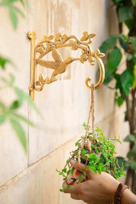 Color Wall Decor, Hang Plants, Wall Decor Indian, Small Planters, Golden Bird, Golden Wall, Bohemian Wall Hanging, Wooden Wall Panels, Color Wall