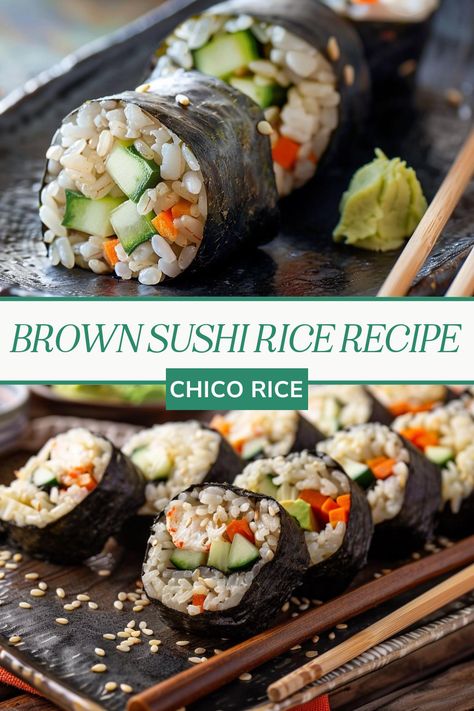 Best Brown Sushi Rice Recipe for Homemade Sushi - Photo of brown rice sushi on a plate with chopsticks Sushi With Brown Rice, Brown Sushi Rice Recipe, Rice Sushi Recipe, Rice For Sushi, Rice Benefits, Brown Rice Benefits, Sushi Rice Recipe, Brown Rice Sushi, Sushi Fillings