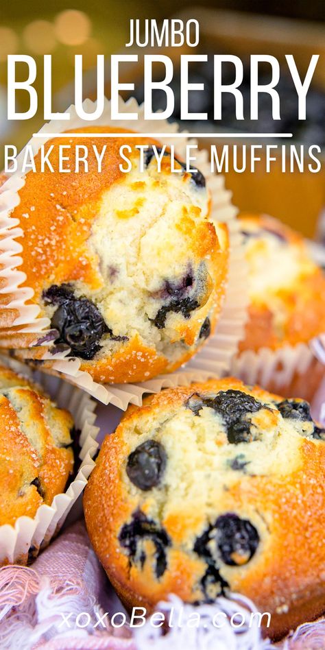 Jumbo Muffin Recipes, Frozen Blueberry Muffins, Jumbo Blueberry Muffins, Moist Blueberry Muffins, Blueberry Yogurt Muffins, Food For Breakfast, Bakery Style Blueberry Muffins, Bakery Muffins, Homemade Blueberry Muffins