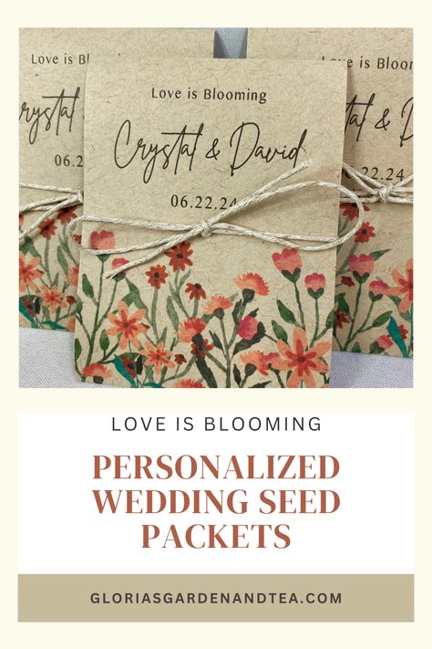 Our customizeable wedding seed packets are the perfect addition to your wedding party favors, wedding guest favors or even your bridal shower favors. They are a fun and unqiue gift to give your wedding guests that will make a lasting impression as they take them home and are reminded of your special day when they plant them in their garden landscape or potters. These seed packets are easy to personalize and full of love. Wedding Seed Packet Favors, Let Love Bloom, Wedding Guest Favors, Eco Friendly Wedding Favors, Seed Packets Favors, Guest Favors, Eco Friendly Wedding, Dark Romantic, Wedding Gifts For Guests