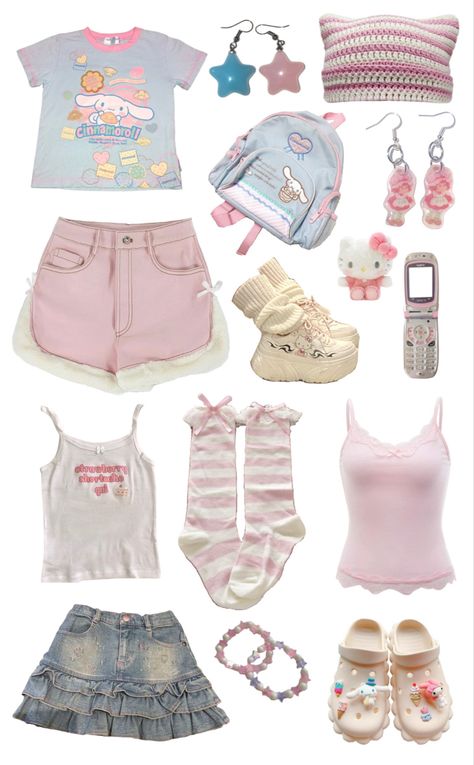 Kawaii Clothes Ideas, Cutecore Clothes Amazon, Sanrio Themed Outfits, Cutecore Outfit Layout, Cute Core Outfit Kawaii, Pastelcore Outfits, Outfit Ideas Cutecore, Simple Kawaii Outfits, Kawaii Outfits Ideas