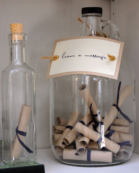 Gone Coastal- CHX BCH style: Message in a Bottle Guest Book :) Bottle Guest Book, Mermaid Bridal Showers, Wish Bottle, Nautical Bridal Showers, Bridal Shower Guest Book, Beach Bridal Showers, Newport Wedding, Wedding Bottles, Wedding Guest Style