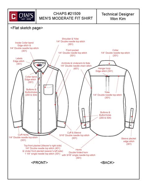 Men's Shirt(CHAPS) - Tech Pack :: Behance Menswear Technical Drawing, Men Technical Drawing, How To Draw Shirts, Shirt Tech Pack, Tech Pack Fashion, Fashion Tech Pack, Notch Collar Shirt, Sports Fashion Design, Fashion Design Classes