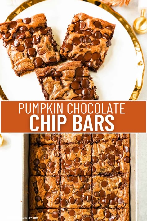 Pumpkin Chocolate Chip Cheesecake Bars, Pumpkin Chocolate Chip Blondies, Pumpkin Chocolate Chip Pie, Pumpkin Chocolate Bars, Pumpkin Chocolate Chip Cookie Bars, Best Dessert For Thanksgiving, Small Batch Pumpkin Bars, Chocolate Chip Pumpkin Bars, Pumpkin Chocolate Chip Bars