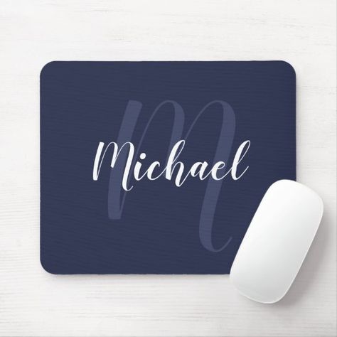 Modern Personalized Monogram and Name Navy Blue Mouse Pad Blue Mouse, Light Navy Blue, Monogramed Gifts, Monogrammed Gifts, Custom Mouse Pads, Personalized Gifts For Men, Navy Blue Background, Mouse Pad Design, Summer Gift