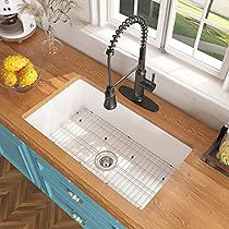 Apron Front Kitchen Sink, Brushed Nickel Faucet, Apron Sink Kitchen, Sink Grid, Ceramic Sinks, Fireclay Sink, Farmhouse Apron Sink, Farm Sink, Undermount Kitchen Sinks