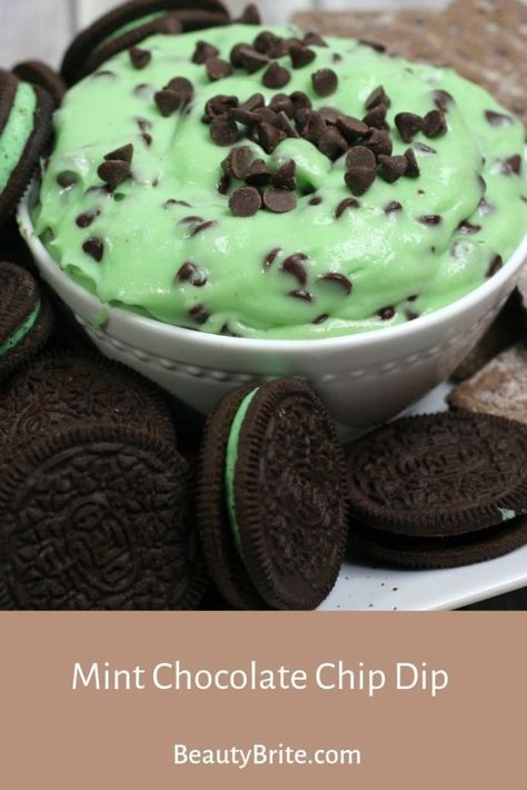 Mint Chocolate Chip Dip that is super easy and delicious!  The perfect crowd pleaser!  Get ready for the big game...or any game. Headed to a family get-together? Need a potluck dish? Mint Chocolate Chip Dip, Mint Chocolate Chip Dessert Recipes, Chocolate Chip Dip Recipe, Easy Mint Chocolate Chip Cookies, Chip Dip Recipe, Mint Chocolate Chip Cookies Andes, Ice Cream Mint Chocolate Chip, Chocolate Chip Dip, Mint Chocolate Chip