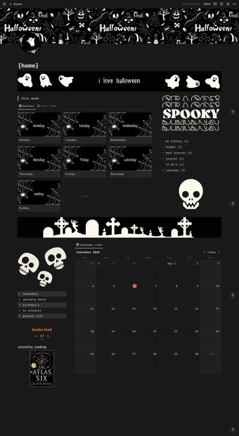 Free Notion Templates Notion Halloween, Notion Pages, Notion Aesthetic, Page Dividers, Halloween Templates, Notion Templates, Small Business Planner, Yearly Goals, College Classes