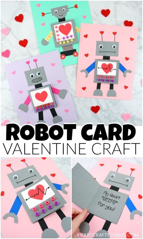 Robot Card, Valentines Robots, Robot Craft, Cute Robot, Valentine Craft, Valentine's Day Crafts For Kids, Preschool Valentines, Valentine Crafts For Kids, Valentines Day Activities