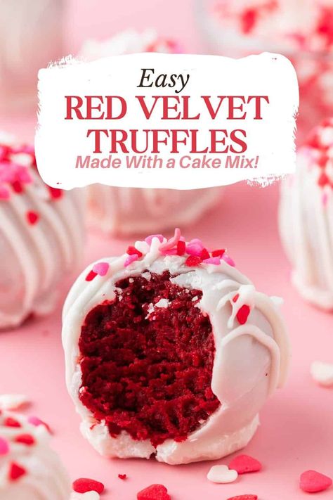 Red Velvet Truffles are so easy to make! These cake balls are made with a cake mix and cream cheese before coated in a creamy white chocolate shell. They are perfect for Valentine's Day, Christmas, or any time. Red Velvet Truffles Recipe, Christmas Cake Balls, Red Velvet Truffles, Red Velvet Desserts, Cake Ball Recipes, Easy Truffles, Cream Cheese Ball, Red Velvet Recipes, Christmas Truffles