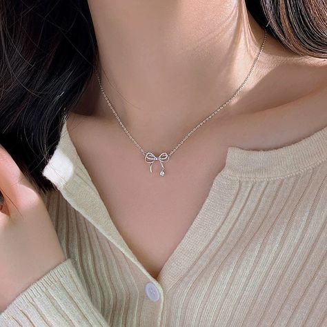 Bow Style, Diamond Bows, Bow Necklace, Necklaces Jewelry, Chain Choker, Necklace For Women, Pure Silver, Silver Fashion, Womens Necklaces