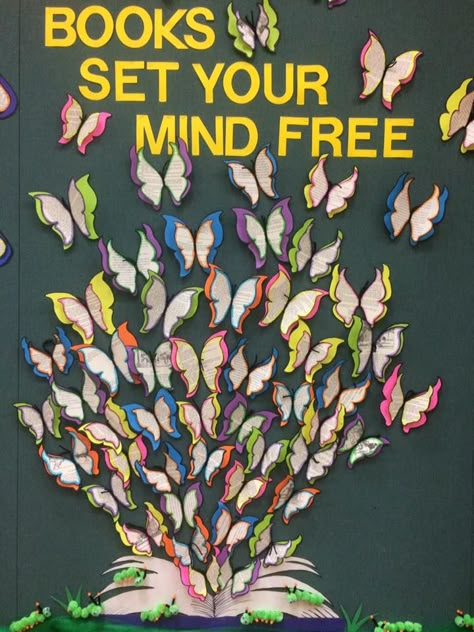 School Library Window Decorations, Library Tree Display, Book Display Themes, Spring Library Programs, Library Window Displays School, Library Display Boards, Spring Posters For School, Library Spring Bulletin Boards, Spring Library Display Ideas