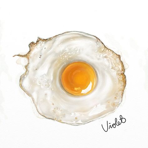 Sunny-side-up by Violet Sunny Drawing, Sunny Side Up Illustration, Food Artwork Painting, Sunny Side Up, Food Art Painting, 귀여운 음식 그림, Prismacolor Art, Food Sketch, Food Artwork