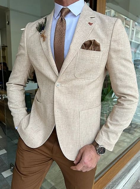 Beach Wedding Casual, Linen Blazer Men, Terno Slim Fit, Suit Combinations, Blazer Outfits Men, Wedding Casual, Mens Linen, Blazer Designs, Slim Fit Suit