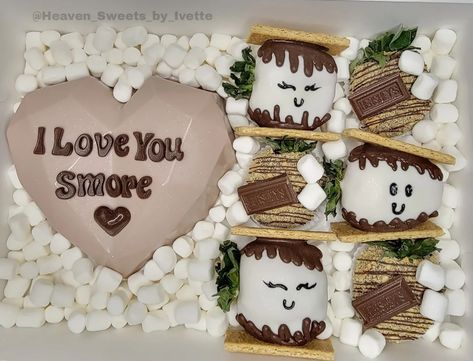 I Love You Smores, Smash Heart Chocolate Ideas Valentines, Valentine’s Day Breakable Heart, Dessert Boxes Ideas, Smores Strawberries, Treat Maker Ideas, Breakable Heart With Strawberries, Breakable Heart Valentines Day, Valentines Dessert Box Ideas