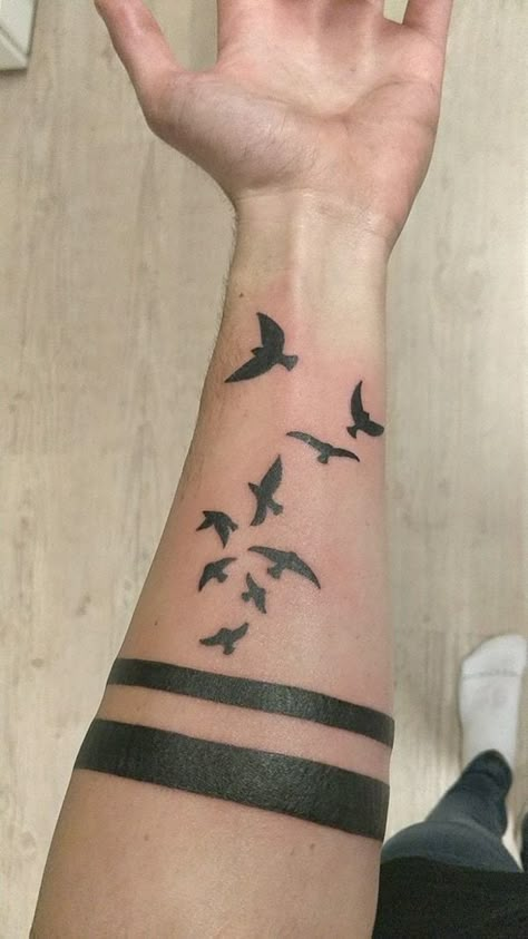 Arm Tattoos For Guys Forearm, Band Tattoos For Men, Bird Tattoo Men, Vogel Tattoo, Bird Tattoo Wrist, Small Bird Tattoo, Forearm Band Tattoos, Small Forearm Tattoos, Tattoo Forearm