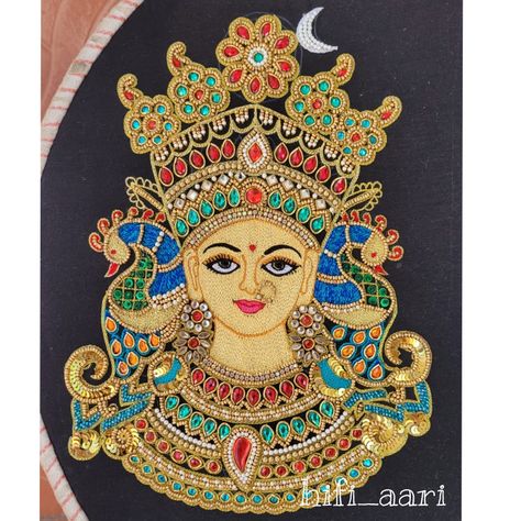 Aari Work Face Design, God Aari Work Designs, Aari Project Work, Zardosi Project Work Design, Kundan Design, Peacock Embroidery Designs, Aari Design, Fabric Paint Diy, Hand Work Design