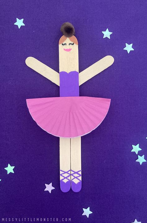 Popsicle Stick Person, Ballerina Popsicle Stick Craft, Ballerina Crafts Preschool, Ballerina Crafts For Kids, Dance Craft Ideas, Dancer Craft, Ballerina Craft, Popsicle Stick Coasters, Twin Art