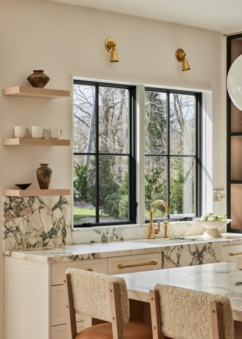 Window Over Kitchen Sink, Shelves Light, Over Kitchen Sink, Window Over Sink, No Upper Cabinets, Kitchen Sink Window, Steel Doors And Windows, Wood Island, Kitchen Wood