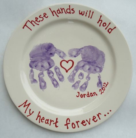 Hand Print Plate, Footprint Plate, Handprint Gifts, Pottery Ornaments, Plate Ideas, Footprint Crafts, Baby Handprint, Footprint Art, Mothers Day Crafts For Kids