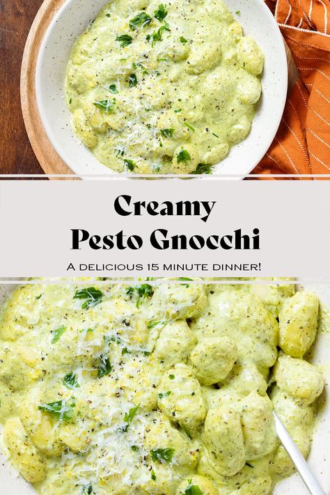 Creamy Pesto Gnocchi Creamy Pesto Gnocchi, Goat Cheese Pesto, Gnocchi Pesto, Pesto Gnocchi, Basil Pesto Pasta, Gluten Free Gnocchi, Creamy Pesto Pasta, Creamy Pesto Sauce, Sundried Tomato Pesto