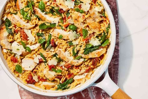 Chicken Orzo Skillet, Casseroles With Rice, Orzo Skillet, Real Simple Recipes, One Pan Dishes, Orzo Dishes, Pan Dishes, Chicken And Pasta, Chicken Orzo