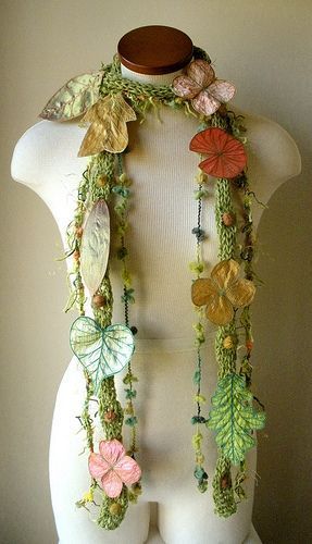 blog.paperartsy.co.uk Crochet Machine, Beautiful Scarf, Embroidered Leaves, Fiber Jewelry, Purple Home, Textile Jewelry, Fairy Costume, Fabric Jewelry, Spring Green