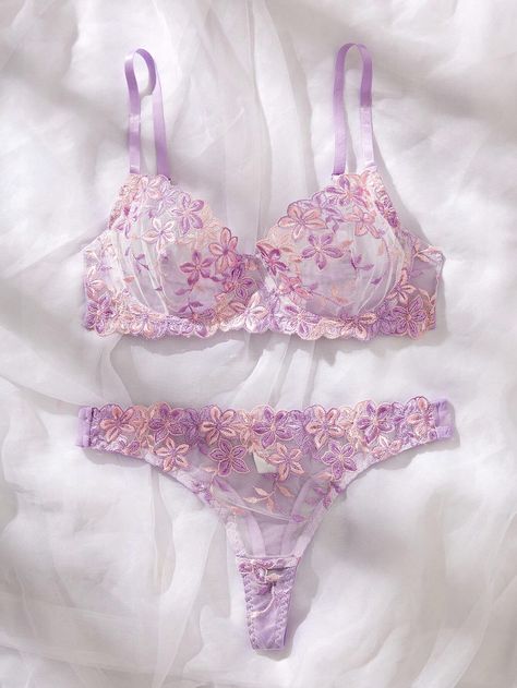 2pcs/Set Romantic Purple Underwire Women's Bra And Panty Set, Sexy LingerieI discovered amazing products on SHEIN.com, come check them out! Bra Panty Set, Bra And Under Set, Lavender Lingerie, Barbie Fashion Sketches, Purple Lingerie, Bra And Panty Set, Women Bra, Bra Pattern, Floyd Mayweather