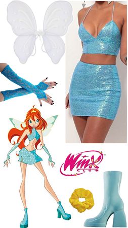 Bloom Winx Club Outfit Ideas, Winks Club Halloween Costume, Winx Club Outfits Halloween, Winx Costumes Halloween, Winx Club Trio Costume, Winx Club Aesthetic Costume, Winks Halloween Costume, Bloom And Flora Costume, The Winx Halloween Costume