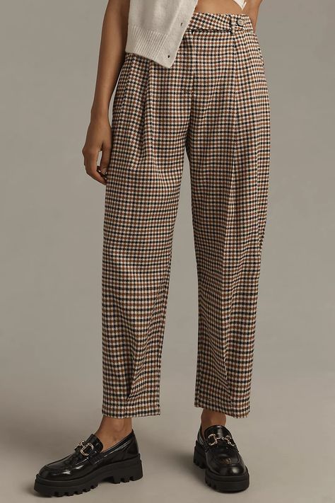 Self Contrast Aster Checked Tapered Pant | Anthropologie Tapered Pants Women, Portland Fashion, Tapered Pant, Exclusive Dress, Winter Color, Tapered Pants, Outfit Inspo Fall, Knit Outfit, 50 Fashion