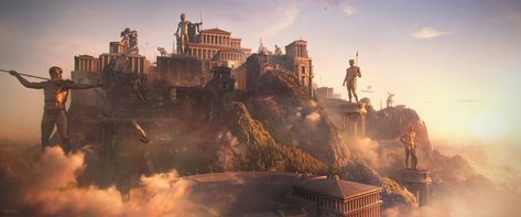 Olympian Gods Art, Olympian Gods, Gods Art, Greek Pantheon, Bangunan Minecraft, Mount Olympus, Work Images, Greek Gods And Goddesses, Fantasy City