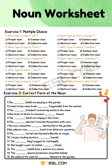 Types Of Nouns Worksheet Grade 5, Noun Pronoun Worksheet, Noun Worksheet For 5th Grade, Types Of Nouns Worksheet, Nouns Exercises, Types Of Nouns, Grammar Notes, English Grammar Notes, Abstract Nouns