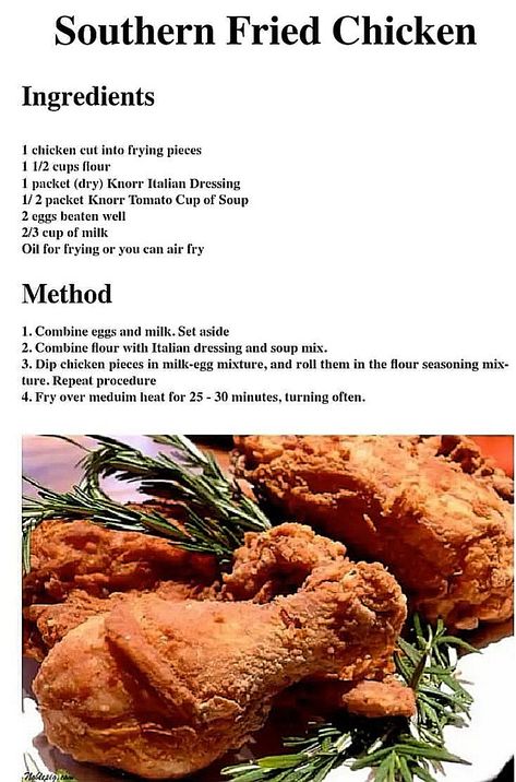 Southern Fried Chicken Countryside Food, Steak Tenderizer, Tasty Chicken Recipes, Southern Foods, Frying Chicken, 1950s Food, Haitian Recipes, Bbq Roast, Air Fryer Fried Chicken