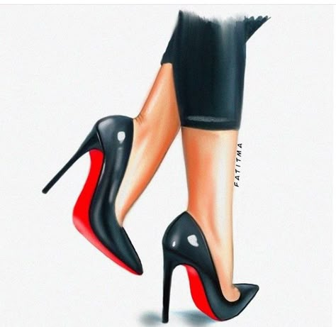 Black And Red Heels, Bedroom Heels, Fashion Illustration Shoes, Kasut Tumit Tinggi, Vintage Foto's, Fashion Artwork, Shoe Design Sketches, Cakes For Women, Illustration Fashion