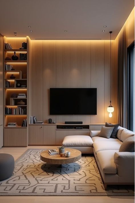 #SmallSpaceLiving #ModernDesign Multi Space Living Room, Storage Ideas For Small Spaces Living Room, Narrow Basement Living Room Ideas, Modern Minimalist Living Room Minimalism Interior Design, Small Townhouse Living Room, New York Apartment Living Room, Multi Function Room Ideas, Living Room Inspo Small Spaces, Small Modern Living Room Ideas