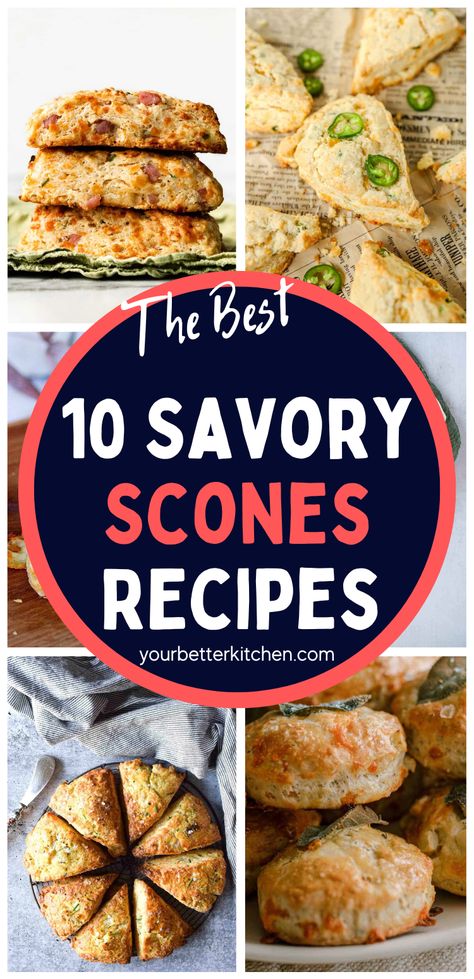 Do you love scones but often find yourself stuck in a rut, making the same old recipes? If so, you're in luck! We've compiled 10 delicious savory scone recipes that will make breakfasts, brunches, and light dinners extra filling and extra tasty. From Ham and Cheese Scones to Smoked Gouda and Chives, there's something for everyone. So, check it out and let us know which recipe is your favorite! Savory Scones Breakfast, Easy Savory Scones, Heavy Cream Scones, Herb Scones Recipe, Italian Scones Recipe, Ham And Cheese Scones Recipes, Savory Scone Ideas, Sour Dough Scones Recipe, Pear Scones Recipe