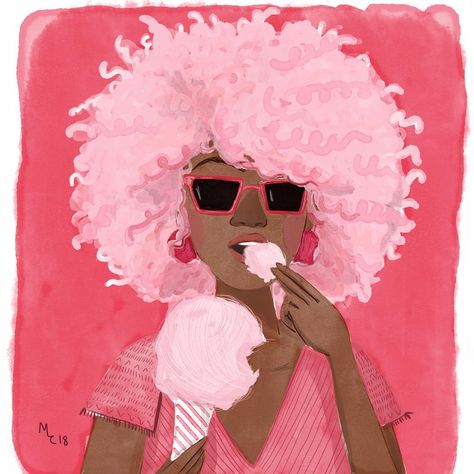 Afro Illustration, Pink Afro, Hair Print, Painting Brushes, Sketchbook Inspo, Candy Girl, Painting Inspo, Woman Illustration, Portrait Frame