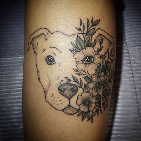 Half Dog Face Half Flower Tattoo, Half Dog Half Flower Tattoo, Pitbull Flower Tattoo, American Bully Tattoo Design, Pitbull Tattoo For Women, Pitbull Outline Tattoo, Bully Tattoo, Cooper Tattoo, Pitbull Tattoos