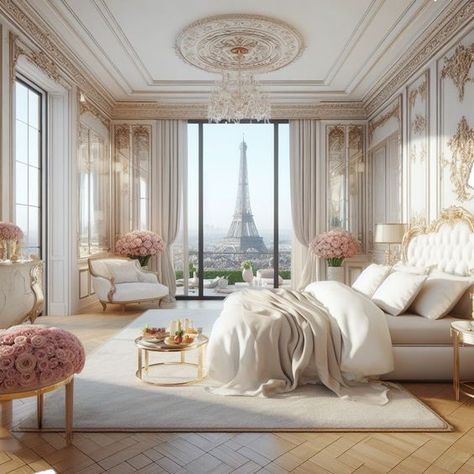 Mansion Bedroom Luxury Master Suite, Bedroom Styles Romantic, Cream And Gold Bedroom Ideas, Dreamy Bedrooms Romantic, Big Bedroom Luxury, Small Luxury Bedroom, Rich Bedroom Luxury, Fancy Hotel Room, Modern Luxury Bedroom Decor