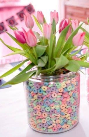 Sweets Theme Centerpieces, Candy Theme Table Decorations, Pastel Rainbow Birthday Centerpieces, Sprinkles Centerpiece Ideas, Candy Party Centerpieces, Breakfast Centerpiece Ideas, Two Sweet Table Centerpieces, Two Sweet Party 2nd Birthday Centerpieces, Pastel Rainbow Centerpieces