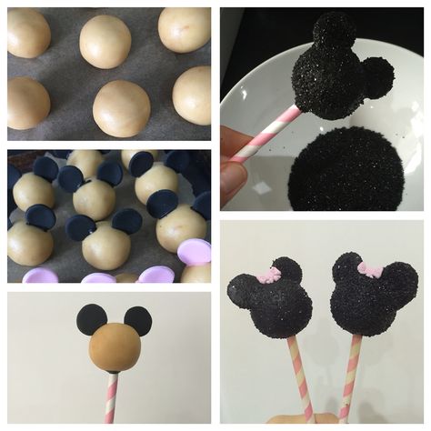 The making of Minnie Mouse Cake Pops! Minnie Mouse Pop Cakes, Mini Mouse Cake Pops Ideas, Mickey Mouse Rice Krispie Treats, Cake Pops Mickey Mouse, Mickey Mouse Cake Pops, Mickey Cake Pops, Minnie Mouse Cake Pops, Mickey Mouse Birthday Theme, Disney Candy