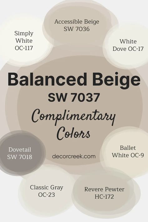 Balanced Beige SW 7037 Paint Color by Sherwin Williams - DecorCreek Coordinating Colors For Accessible Beige, Balanced Beige Kitchen, Beige Complimentary Colors, Restroom Color Ideas, Accessible Beige Sherwin Williams Trim, Sw Accessible Beige Color Scheme, Brown House Aesthetic, Perfect Beige Paint Color, Sw Bungalow Beige