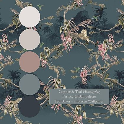 Ted Baker Wallpaper, Blue Wallpaper Living Room, Pink And Teal Bedroom, Baker Wallpaper, Blue And Pink Living Room, Teal Color Palette, Navy Living Rooms, Feature Wall Living Room, Teal Bedroom