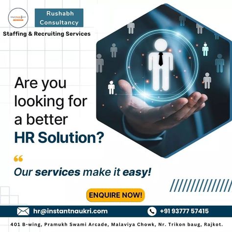 👉Choose Best, Choose Rushabh Consultancy Most Preferred HR Advisors. 📌We fulfill all of your company's human resources needs. If you are looking for HR Solutions, please connect with us 📱+91 93777 57415 📩 Email Us For Any Business Inquiry : hr@instantnaukri.com . . . . #staffingagency #rushabhconsultancy #instantnaukri #staffingservices #staffingsolutions #staffingsolutions #staffingandrecruiting #rajkotjobs #ourrajkot Hr Solutions, Contract Management, Scheduling Software, Social Media Marketing Manager, Digital Marketing Trends, Staffing Agency, Flyer Ideas, Employee Training, Online Marketing Strategies