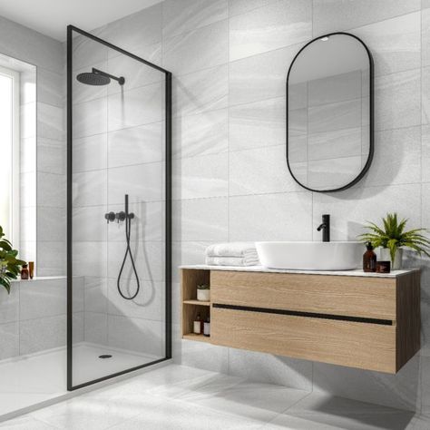 Modern Bathroom Design Grey, Small Luxury Bathroom, Light Grey Bathrooms, Grey Bathroom Tiles, Bad Inspiration, Aesthetic Bathroom, Bathroom Inspiration Decor, Bathroom Design Luxury, House Bathroom