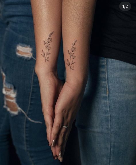 Single Flower Forearm Tattoo, Side Of The Arm Tattoo Women, Small Tattoo For Son, Women Fine Line Tattoo, Tattoos On Freckled Skin, Tattoo Wild Flowers, Matching Floral Tattoos, Tattoo Asthetic Picture, Growing Tattoo Ideas